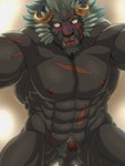 abs anthro balls blush bodily_fluids erection fur genitals grey_body grey_fur horn looking_at_viewer looming_over male muscular muscular_anthro muscular_male nude pecs penis solo sweat tamineko lifewonders tokyo_afterschool_summoners krampus_(tas) monster 3:4 hi_res