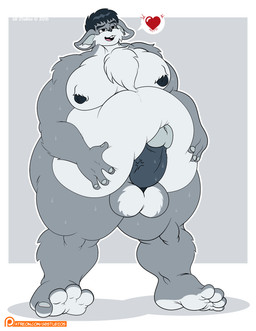 4_fingers anthro balls belly big_belly bodily_fluids buckteeth chest_tuft cross-popping_vein erection fingers fur genitals hair half-closed_eyes hand_on_belly heart_symbol male narrowed_eyes nipples nude nude_anthro nude_male obese obese_anthro obese_male open_mouth overweight overweight_anthro overweight_male penis penis_pressing_belly solo standing sweat teeth tongue tuft graybluestudios sean_the_cuddle_cabbit lagomorph leporid mammal rabbit 2016 signature