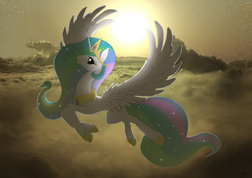 cloud cutie_mark feathered_wings feathers female feral flying fur hair horn multicolored_hair outside purple_eyes quadruped sky skyscape solo star sun tail white_body white_feathers white_fur wings mirapony friendship_is_magic hasbro my_little_pony mythology princess_celestia_(mlp) equid equine mammal mythological_creature mythological_equine winged_unicorn hi_res