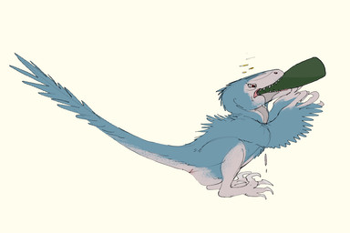 alcohol ambiguous_gender animal_genitalia beverage blue_body blue_feathers bottle claws cloaca container drinking dripping drunk feathers feral genitals holding_beverage holding_object nude open_mouth simple_background sitting solo substance_intoxication tail teeth wet zw3 new_year_2024 dinosaur dromaeosaurid feathered_dinosaur feathered_scalie prehistoric_species reptile scalie theropod velociraptor 2024 3:2 digital_media_(artwork)