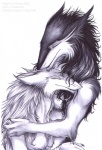 anthro duo eyes_closed female hug male male/female romantic romantic_couple simple_background white_background raesheris alba_(kodokuna) gaeddar mammal sergal greyscale monochrome sketch