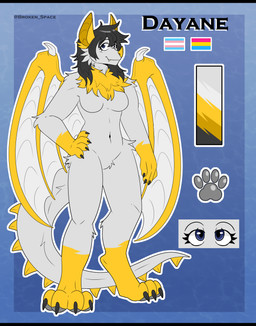 anthro bat_wings black_bars black_hair black_nails blue_eyes color_scheme colored_nails female hair lgbt_pride membrane_(anatomy) membranous_wings nails pansexual_pride_colors pawpads pride_colors solo spiked_tail spikes spikes_(anatomy) tail transgender_pride_colors wings broken_space dayane bat honduran_white_bat leaf-nosed_bat mammal microbat yangochiropteran absurd_res hi_res letterbox model_sheet trans_(lore) trans_woman_(lore)