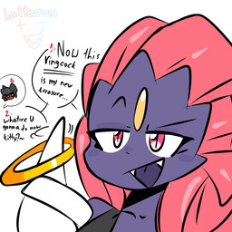 anthro black_body claws clothing female finger_claws hair male red_eyes red_hair ring simple_background solo text topwear white_background lattemon nintendo pokemon eira_(thebunallies) generation_4_pokemon generation_7_pokemon litten pokemon_(species) weavile 1:1 2023 english_text hi_res