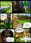 anthro arwing dialogue male text moltsi nintendo star_fox fox_mccloud prince_tricky canid canine ceratopsian dinosaur fox mammal ornithischian prehistoric_species reptile scalie triceratops 2012 comic english_text hi_res