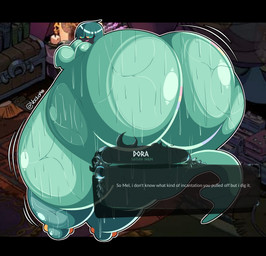 areola big_breasts big_butt big_nipples bodily_fluids breasts butt dialogue dialogue_box female green_body green_eyes green_hair hair huge_breasts huge_butt huge_nipples hyper hyper_breasts hyper_butt looking_back nipple_piercing nipples not_furry nude nude_female outline piercing rear_view smile smirk solo sweat sweaty_body sweaty_breasts sweaty_butt text three-quarter_view yellow_sclera voctopie hades_(game) dora_(hades) ghost humanoid spirit 2025 absurd_res artist_name character_name digital_drawing_(artwork) digital_media_(artwork) english_text hi_res