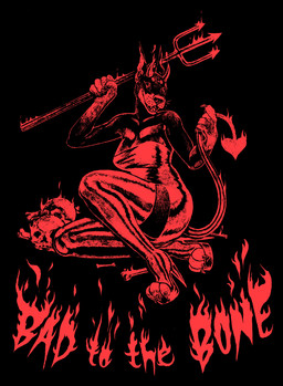 2_horns anthro big_breasts black_body black_fur bone breasts clothing female fire footwear fur high_heels horn looking_at_viewer red_monochrome shoes skull slim_anthro slim_female solo spade_tail tail poodlewool canid canine canis demon dobermann domestic_dog mammal pinscher hi_res