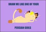 ambiguous_gender caption humor odalisque pose simple_background solo text ido draw_me_like_one_of_your_french_girls nintendo pokemon felid generation_1_pokemon mammal meowth pokemon_(species) english_text meme