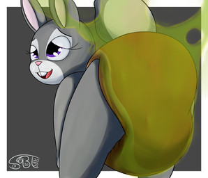 anthro bent_over buckteeth clothed clothing diaper diaper_fetish diaper_only excessive_feces feces female hyper hyper_feces looking_back raised_tail rear_view scatplay smelly smile soiled_diaper soiling solo stink_fumes tail teeth topless unclean_diaper used_diaper wearing_diaper gassybigears69 disney zootopia judy_hopps lagomorph leporid mammal rabbit hi_res