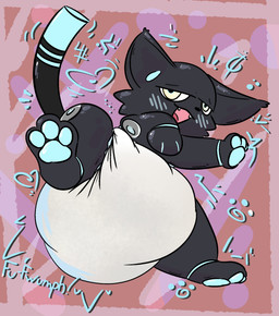 abstract_background ambiguous_gender black_body black_nose black_tail blue_inner_ear blue_pawpads blue_tail blue_tail_tip blush blush_lines clothed clothing cute_fangs diaper diaper_only dipstick_tail fangs feces feral glistening glistening_body half-closed_eyes heart_symbol lying machine markings multicolored_tail narrowed_eyes on_back open_mouth pawpads pooping soiled_diaper soiling soiling_diaper solo sound_effects tail tail_markings teeth topless unclean_diaper used_diaper using_diaper wearing_diaper onesydoo_(artist) hi-fi_rush microsoft tango_gameworks 808_(hi-fi_rush) domestic_cat felid feline felis mammal robot robot_feral 2025 hi_res