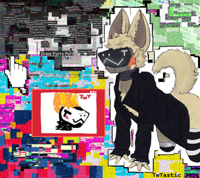 4_fingers all_fours anthro arched_back clothing code colorful_background fingers footwear fur glitch headgear jacket led_light legwear looking_at_viewer machine male mouse_cursor pattern_clothing pattern_legwear pattern_thigh_highs protogen_visor raised_tail socks solo striped_clothing striped_legwear striped_thigh_highs stripes tail tan_body tan_fur text thigh_highs topwear twtastic twtastic_(character) canid canine fennec_fox fox humanoid mammal protogen true_fox absurd_res hi_res