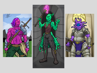 3_fingers 4_fingers ambiguous_gender armor barbarian belt belt_buckle black_sclera blue_eyes boots bottomwear breastplate buckle chainmail claws clothed clothing coattails cross_pupils cuisse dripping eyestalks fingers footwear fully_clothed fused_fingers glowing greatsword green_body group hair hair_over_eye knee_highs knight leather leather_boots leather_clothing leather_footwear legwear loincloth mace magic_user male melee_weapon monoeye mouthless multi_eye paladin pants pauldron pink_body pseudo_hair pupils purple_body scabbard scepter shield shoes sleeveless_hoodie sleeveless_shirt slime smile solo staff sword sword_on_back tentacle_hair tentacles topwear trio tusks unusual_pupils vambrace warrior weapon cthulhusdream dungeons_and_dragons hasbro mythology wizards_of_the_coast beholder black_dragon_(dnd) cyclops dragon dragon_(dnd) eldritch_abomination eldritch_being eldritch_humanoid goo_creature goo_humanoid humanoid monster mythological_creature mythological_scalie scalie 4:3 hi_res