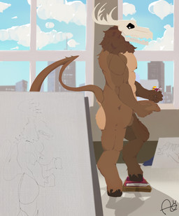 alcohol anthro antlers aroused balls beverage big_butt bodily_fluids bone book brown_body brown_fur building butt canvas canvas_texture cloud container cup drinking_glass fur genitals glass glass_container glass_cup holding_object holding_penis hooves horn inside long_tail male mature_male penis pose posing_nude pupils shadow simple_background skull skull_head skyscraper solo spade_tail tail toothpick white_pupils window wine wine_glass aimskull american_mythology indigenous_north_american_mythology mythology north_american_mythology deer mammal monster mythological_creature wendigo 2025 absurd_res digital_drawing_(artwork) digital_media_(artwork) hi_res signature