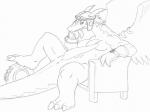 anthro anus big_penis clothing erection eyewear genitals gloves goggles handwear hyper male penis simple_background solo tail thick_tail salamander_(artist) legendz mythology shiron dragon mythological_creature mythological_scalie scalie wind_dragon monochrome sketch