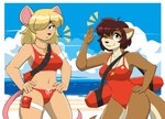 amber_eyes anthro arm_tuft bandage beach bikini black_nose blonde_hair blue_eyes blue_sky body_board breasts brown_body brown_fur brown_hair clothing cloud countershade_face countershade_legs countershade_neck countershade_tail countershade_thighs countershade_torso countershading day duo elbow_tuft emanata eyebrow_through_hair eyebrows eyelashes female fur gesture hair hair_over_eye hand_on_hip hands_on_hips lifeguard lifeguard_bikini lifeguard_swimsuit looking_at_viewer markings mole_(marking) navel one-piece_swimsuit one_eye_closed one_eye_obstructed outside red_bikini red_clothing red_one-piece_swimsuit red_swimwear rescue_tube seaside short_hair shoulder_tuft sky swimwear tail tan_body tan_countershading tan_fur thigh_pouch translucent translucent_hair tuft two-piece_swimsuit waving whistle_(object) whistle_around_neck wink 427deer a.i.m._(game) ela_novabay pearl_aurora mammal mouse murid murine mustelid otter rodent 2022 absurd_res hi_res