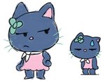 accessory blue_body bodily_fluids clothing dress eyelashes female flower flower_in_ear green_whiskers hand_on_hip pink_clothing pink_dress plant solo sweat sweatdrop whiskers quiet-usagi sanrio frido_(hello_kitty) felid feline mammal tagme