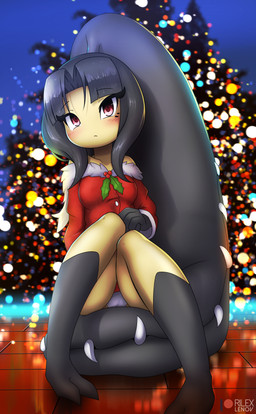 blush breasts clothed clothing female hair hair_mouth holidays holly_(plant) lights looking_at_viewer not_furry plant red_eyes sharp_teeth sitting solo sweater teeth topwear rilex_lenov christmas nintendo pokemon ashley_(rilex_lenov) generation_3_pokemon humanoid mawile pokemon_(species) 2018