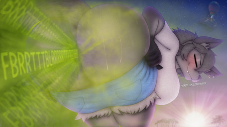 anthro big_breasts big_butt blush bodily_fluids bottomwear bottomwear_down bottomwear_pull breasts bubble_butt butt clothed clothing clothing_pull denim denim_bottomwear denim_clothing denim_shorts ear_piercing eyes_closed fangs fart fart_cloud fart_fetish farting_at_viewer female gloves_(marking) green_fart_cloud grey_body grey_hair hair huge_breasts huge_butt markings onomatopoeia outside pants pants_pull partially_clothed piercing shorts shorts_down smile solo sound_effects star sweat sweaty_butt tail teeth text sloppysnuffer epic_games fortnite wolfie_(fortnite) canid canine canis mammal wolf 2026 digital_drawing_(artwork) digital_media_(artwork) hi_res