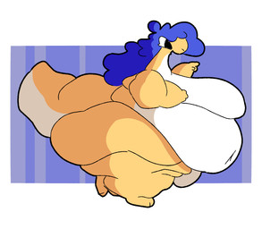 abstract_background anthro belly belly_overhang big_belly big_butt big_tail black_eyes blue_hair breasts butt cankles fat_arms fat_belly fat_legs featureless_breasts female fupa gesture hair hand_gesture hand_on_breast huge_butt hyper hyper_butt long_hair long_neck morbidly_obese morbidly_obese_anthro morbidly_obese_female navel nude obese obese_anthro obese_female overweight overweight_anthro overweight_female pointing pointing_at_another smile solo tail thick_tail walking white_belly yellow_body ltoo mythology ltoo_(sona) dragon mythological_creature mythological_scalie scalie 2026 hi_res