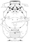 anthro balls belly big_balls big_belly bodily_fluids genitals kemono leaf male moobs navel nipples outie_navel overweight overweight_male penis solo tears sigenoya takotyutyu canid canine mammal raccoon_dog tanuki 2021 absurd_res hi_res monochrome