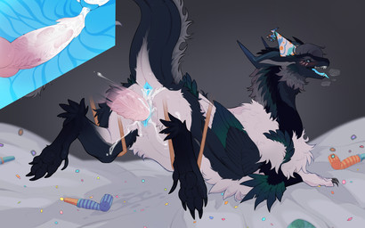 2_horns 5_toes ambiguous_penetrating_feral anus bdsm birthday birthday_party birthday_sex black_claws blue_anus blue_body blue_eyes blue_feathers blue_fur blue_horn blue_tongue blue_vulva blush bodily_fluids bondage bound breath buccinator claws clothing countershade_ears countershade_fur countershade_tail countershade_torso countershading cum cum_inside cum_stain cutaway dewclaw digitigrade disembodied_penis feathered_wings feathers feet female female_penetrated feral finger_claws fingers folded_wings fur genital_fluids genitals grey_body grey_fur grey_mane hat headgear headwear horn internal internal_vaginal knot knotted_penis knotting looking_at_viewer looking_back looking_back_at_viewer lying male male/female male_penetrating male_penetrating_female mane messy multicolored_body multicolored_fur on_bedding on_front open_mouth panting party_hat pawpads paws penetration penile penile_penetration penis penis_in_vagina pink_penis pointy_ears presenting pupils quadruped raised_tail rear_view ridged_penis sex side_view slit_pupils smooth_horn solo spread_legs spreading suspension tail tail_anus tail_tuft tapering_tail teeth toe_claws toes tongue tongue_out tuft underpaw vaginal vaginal_knotting vaginal_penetration vulva wavy_horn white_body white_fur white_tail_tuft wings kanaeshka mythology dragon feathered_dragon feathered_scalie furred_dragon furred_scalie mythological_creature mythological_scalie scalie 16:10 absurd_res alternate_version_at_source digital_drawing_(artwork) digital_media_(artwork) flat_colors hi_res widescreen