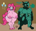 anthro areola balls big_balls big_breasts big_penis black_body breasts canine_teeth cutie_mark duo ear_piercing female flaccid fur genitals green_body hair hooves horn humanoid_genitalia humanoid_penis hyper hyper_genitalia insect_wings looking_at_viewer male male/female muscular muscular_anthro muscular_male nipple_piercing nipples nude open_mouth outline penis piercing pink_body pink_fur pink_hair sagging_breasts simple_background smile text thick_thighs vein veiny_penis wings mr.ink_(artist) friendship_is_magic hasbro my_little_pony minty_fresh_(mr.ink) pinkie_pie_(mlp) arthropod changeling earth_pony equid equine horse insect mammal pony absurd_res digital_media_(artwork) english_text hi_res