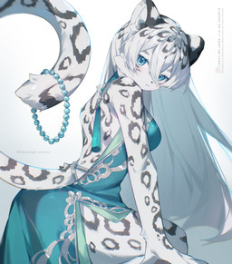 anthro backless_clothing backless_dress beaded_jewelry beaded_necklace beads biped black_ears black_nose blue_clothing blue_dress blue_eyes breasts cheek_tuft clothed clothing dress eyelashes facial_tuft female female_anthro fully_clothed fur grey_body grey_fur grey_hair grey_spots grey_tail hair humanoid_hands inner_ear_fluff jewelry kemono leopard_spots long_hair looking_at_viewer markings medium_breasts multicolored_body multicolored_ears multicolored_fur multicolored_hair multicolored_tail necklace pose pupils side_view simple_background sitting solo spots spotted_body spotted_fur spotted_hair spotted_markings spotted_tail tail tail_markings tassels tuft two_tone_body two_tone_ears two_tone_fur two_tone_hair two_tone_tail white_background white_body white_ears white_fur white_hair white_inner_ear white_inner_ear_fluff white_tail kawarage_yatano tenshue_(kawarage_yatano) felid mammal pantherine snow_leopard 2025 absurd_res colored digital_media_(artwork) hi_res pinup portrait shaded three-quarter_portrait