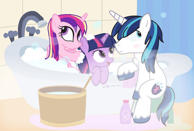 bath feathered_wings feathers female feral fur group hair horn male multicolored_hair pink_body pink_feathers purple_body purple_fur purple_hair two_tone_hair water wings dm29 friendship_is_magic hasbro my_little_pony mythology princess_cadance_(mlp) shining_armor_(mlp) twilight_sparkle_(mlp) equid equine mammal mythological_creature mythological_equine unicorn winged_unicorn 2014