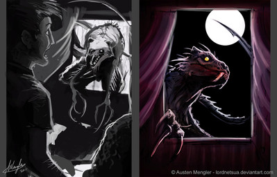 attack duo fangs male moon teeth window austen_mengler human mammal monster 2011 unfinished