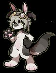 ambiguous_gender anthro black_background brown_body brown_fur eyewear eyewear_on_head fur goggles goggles_on_head kemono simple_background smile solo white_body white_fur tianhua unknown_species 2022 full-length_portrait hi_res portrait