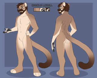 anthro athletic athletic_anthro athletic_male beard brown_eyes brown_hair facial_hair hair male solo jailbird harold_(vuorileijona) cougar felid feline gulonine hybrid mammal marten mustelid musteline pine_marten hi_res model_sheet
