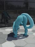 anthro anus bent_over blue_body blue_fur butt female fur genitals holding_both_ankles holding_both_legs inner_ear_fluff nude outside presenting presenting_hindquarters presenting_pussy public public_nudity pussy reflection solo tail tail_aside tuft white_inner_ear_fluff bananastheleech kraft_trio felid mammal 3:4 3d_(artwork) digital_media_(artwork) hi_res