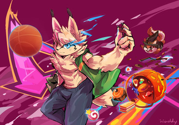 5_fingers abs abstract_background basketball biceps bottomwear candy chest_tuft clothed clothing costume cupcake denim denim_bottomwear denim_clothing dessert duo fingers food fur glowing glowing_eyes holidays jacket jeans lollipop male muscular obliques open_clothing open_jacket open_shirt open_topwear pants pecs shirt smile sweetroll topwear triceps tuft vest waddledox fight_league halloween felid feline lynx mammal rodent sciurid tree_squirrel 2017 colorful_theme
