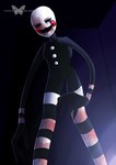 ambiguous_gender black_body blood bodily_fluids button_(fastener) creepy_smile detailed_background doll empty_eyes lipstick long_arms long_legs makeup multicolored_body nightmare_fuel not_furry open_mouth red_cheeks smile solo stripes white_face white_stripes e-c98 five_nights_at_freddy's five_nights_at_freddy's_2 scottgames marionette_(fnaf) animate_inanimate humanoid living_doll digital_media_(artwork) hi_res watermark