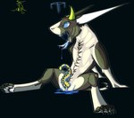 4_toes anthro blue_background blue_eyes bodily_fluids broken_horn claws erection feet forked_tongue fur genital_fluids genitals horn male nude nude_male open_mouth pawpads penis saliva simple_background sitting solo spiral_eyes spread_legs spreading tail teeth toes tongue tongue_out unusual_anatomy unusual_bodily_fluids unusual_genital_fluids unusual_genitalia unusual_penis yellow_penis shinkei_shinto_(artist) unknown_species