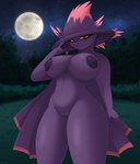 absurd_res areola big_breasts biped breasts female foxsuo generation_4_pokemon genitals hi_res humanoid mismagius moon night nintendo nipples not_furry outside pokemon pokemon_(species) pokemon_humanoid purple_areola purple_body purple_nipples pussy smile solo thick_thighs
