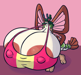 2_toes 4_arms accessory antennae_(anatomy) anthro areola areola_slip arthropod_abdomen big_breasts breasts brown_eyes bulging_breasts clothing feet female flower flower_in_hair fur green_body green_fur green_hair hair hair_accessory huge_breasts hyper hyper_breasts insect_wings lepidopteran_wings multi_arm multi_limb nipple_outline nipples pink_nipples plant shirt simple_background solo tank_top toes topwear wings sprucy arthropod hummingbird_moth insect lepidopteran moth hi_res