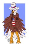 american_flag anthro avian_feet beak big_breasts blue_eyes breasts claws clothing eyelashes eyeshadow feathered_wings feathers female hat headgear headwear makeup mostly_nude nipples non-mammal_breasts smile solo standing tail tail_feathers top_hat united_states_of_america winged_arms wings satoriushiro freeda_(himynameisnobody) accipitrid accipitriform avian bald_eagle bird eagle sea_eagle absurd_res hi_res