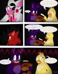 absurd_res angry animatronic anthro avian bear bib bird black_background bonnie_(fnaf) bow_(feature) bow_tie canid canine chica_(fnaf) chicken clothing comic dark dialogue ellipsis emmonsta english_text female five_nights_at_freddy's five_nights_at_freddy's_2 fox foxy_(fnaf) freddy_(fnaf) fur galliform gallus_(genus) green_eyes hat headgear headwear hi_res hook lagomorph leporid machine male mammal mangle_(fnaf) mechanic phasianid pink_body pink_eyes pink_fur rabbit red_body red_eyes red_fur robot sad scottgames screaming simple_background text top_hat unconscious white_body white_fur yellow_body yellow_eyes yellow_fur