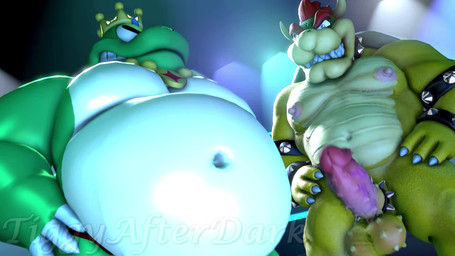 accessory anthro armband balls belly big_belly bouncing_balls bouncing_penis bracelet cock_ring collar crown dancing duo erection genitals hands_on_waist headgear humanoid_genitalia humanoid_penis jewelry looking_at_viewer male male/male musclegut muscular muscular_anthro muscular_male navel nipples non-mammal_nipples nubbed_penis overweight overweight_anthro overweight_male penis penis_accessory penis_jewelry seductive sharp_teeth side_by_side smile smiling_at_viewer spiked_armband spiked_balls spiked_bracelet spiked_cock_ring spiked_collar spikes spikes_(anatomy) standing strobe_lights teeth vein veiny_penis tigura mario_bros nintendo bowser wart_(mario) amphibian frog koopa reptile scalie toad_(frog) turtle 16:9 2026 3d_(artwork) 3d_animation animated digital_media_(artwork) hi_res high_framerate no_sound short_playtime source_filmmaker_(artwork) video widescreen