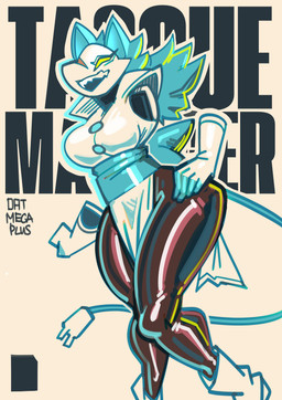 anthro black_clothing black_leggings black_legwear blue_hair boots breasts clothed clothed_anthro clothed_female clothing female floating_hands footwear hair hand_on_hip leggings legwear long_hair medium_breasts shoes solo tail wide_hips oatmegaplus deltarune undertale_(series) tasque_manager darkner felid feline mammal tasque 2025 absurd_res hi_res
