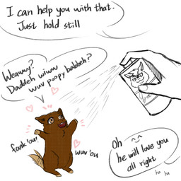 abuse ambiguous_feral ambiguous_gender ambiguous_human animal_abuse brown_body brown_eyes brown_fur brown_hooves brown_tail cruelty dialogue duo feral fur happy heart_symbol hooves mostly_offscreen_character raised_tail speech_bubble spray spray_can tail tail_motion tailwag text young young_ambiguous young_feral yellowcottoncandy030 fluffy_pony fluffy_pony_(species) human mammal 1:1 2025 broken_language digital_media_(artwork) english_text hi_res
