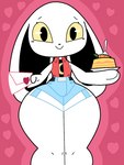 anthro cake carrot clothed clothing cutlery dessert food fork fully_clothed fur heart_symbol holidays kitchen_utensils letter male plant plate smile solo tools vegetable white_body white_fur yellow_eyes blackmoonx valentine's_day lagomorph leporid mammal rabbit 3:4