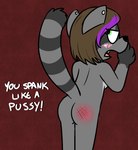 anthro blush butt butt_slap female fur hair nude slap snout snout_overhang solo spanking young young_anthro pokefound da_silva sam_(pink) mammal procyonid raccoon hi_res