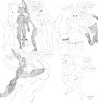 5_toes anthro breasts feet female genitals group text toes caramelthecalf beastars canid canine canis domestic_cat felid feline felis lagomorph leporid mammal mizuchi rabbit raccoon_dog tanuki wolf absurd_res english_text hi_res monochrome