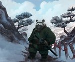 anthro beard facial_hair jewelry male melee_weapon necklace snow solo sword weapon shadoca blizzard_entertainment warcraft bear mammal pandaren hi_res