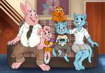 anthro clothed clothing detailed_background family female group male mature_anthro mature_female mature_male smile teeth watersons fuzzycoma cartoon_network the_amazing_world_of_gumball anais_watterson darwin_watterson gumball_watterson nicole_watterson richard_watterson domestic_cat felid feline felis lagomorph leporid mammal rabbit digital_media_(artwork) father_(lore) mother_(lore) parent_(lore) son_(lore)