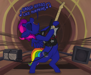 amplifier cutie_mark dialogue electric_guitar eyes_closed female guitar hair horn musical_instrument musical_note musical_symbol open_mouth plucked_string_instrument solo speaker string_instrument symbol text wings marsminer hasbro my_little_pony mythology fan_character equid equine mammal mythological_creature mythological_equine winged_unicorn english_text hi_res