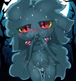 anthro black_body blush bodily_fluids breasts clothed clothing clothing_lift cum cum_covered cum_in_vagina cum_inside cum_on_breasts cum_on_face cum_on_vulva female genital_fluids genitals hair looking_at_viewer messy narrowed_eyes night not_furry nude outside pokemorph presenting presenting_vulva red_eyes simple_background small_breasts solo thigh_gap vulva yellow_sclera tokemaru nintendo pokemon generation_2_pokemon ghost mammal misdreavus pokemon_(species) spirit 2020 digital_media_(artwork)