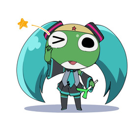 accessory anthro armwear bottomwear clothed clothing collared_shirt cosplay crossdressing crossover_cosplay detached_sleeves food hair headband holding_food holding_leek holding_object holding_onion holding_vegetable leek legwear male necktie one_eye_closed onion open_mouth pigtails plant pleated_skirt shirt simple_background skirt sleeveless_shirt solo star_wink stockings thigh_highs tie_clip topwear untucked_shirt vegetable white_background wig inoshikatatyo sgt._frog vocaloid yamaha_corporation hatsune_miku hatsune_miku_(cosplay) keroro amphibian frog keronian mammal crossover