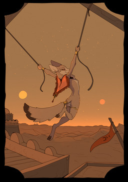 anthro bracelet cloak cloak_only clothed clothing desert feet female jewelry looking_at_viewer looking_back partially_clothed pawpads paws soles solo sunset toes garbagegarage canid canine fennec_fox fox mammal true_fox hi_res